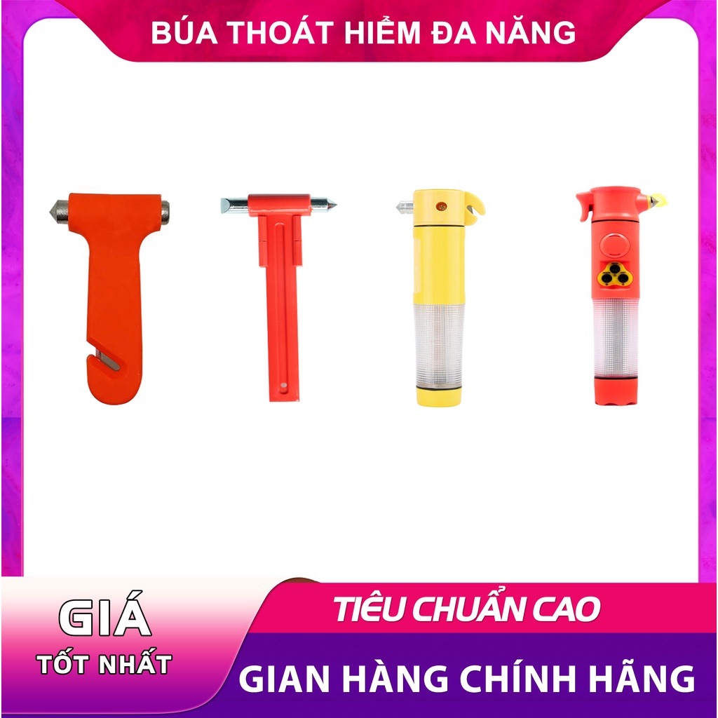 Búa thoát hiểm dùng trong cứu hộ, phá kính, thoát hiểm gồm loại có còi, đèn cảnh báo, đèn pin chiếu sáng