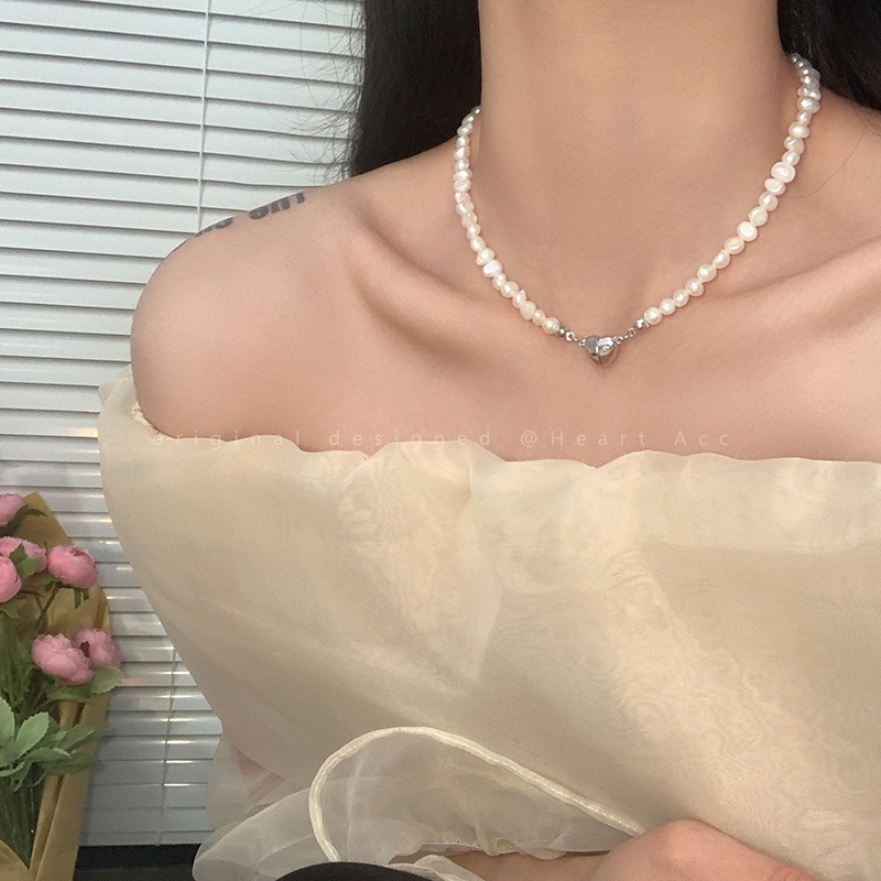 Vòng cổ Ngọc Trai Mặt Trái Tim Sang Trọng Cao Cấp Cho Nữ