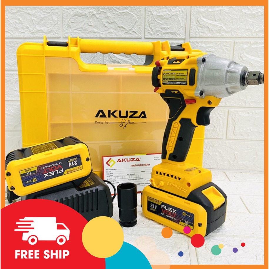 Máy siết mở Bulong AKUZA AK-350 dùng Pin 21v, Động cơ không chổi than - Siết Bulong, khoan bắn vít