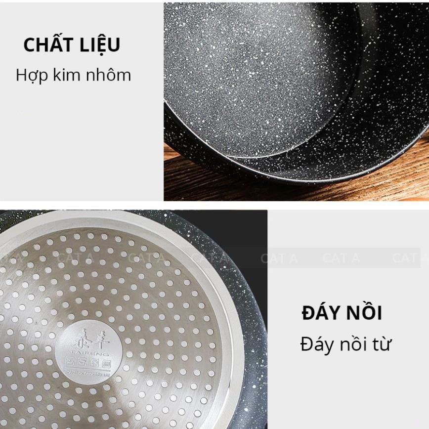 Bộ nồi chảo chống dính - Nồi đáy từ vân đá cao cấp, phù hợp với mọi loại bếp, size 18cm - 24cm