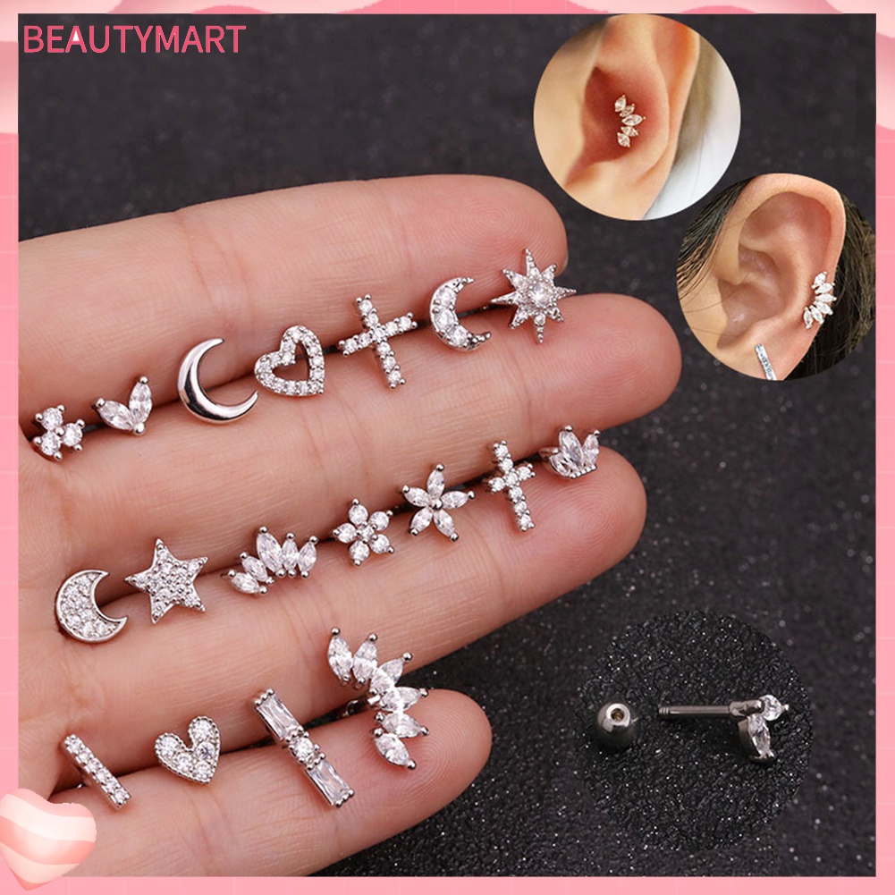 1 Đôi Bông Tai Đính Đá Zircon Hình Mặt Trời / Mặt Trăng / Ngôi Sao Thời Trang Dành Cho Nữ