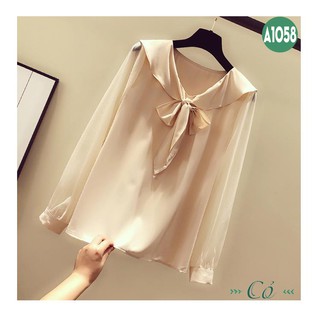 Áo sơ mi công sở cổ tim thắt nơ - A1058