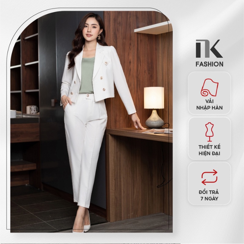 Bộ Đồ Vest NK Fashion Thiết Kế Áo Croptop Ve Trơn Và Quần Baggy Chất Liệu Nhập Hàn Cao Cấp NKFBD2208006