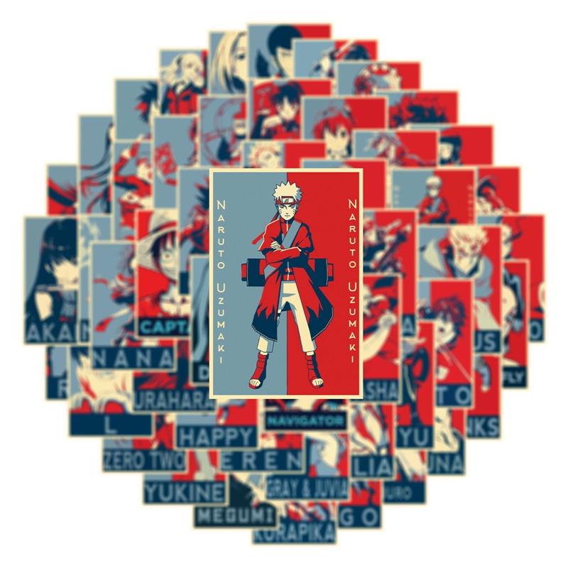 flowersqueen Set 50 miếng dán trang trí máy tính bảng/ điện thoại chống thấm nước hình nhân vật phim hoạt hình One Piece