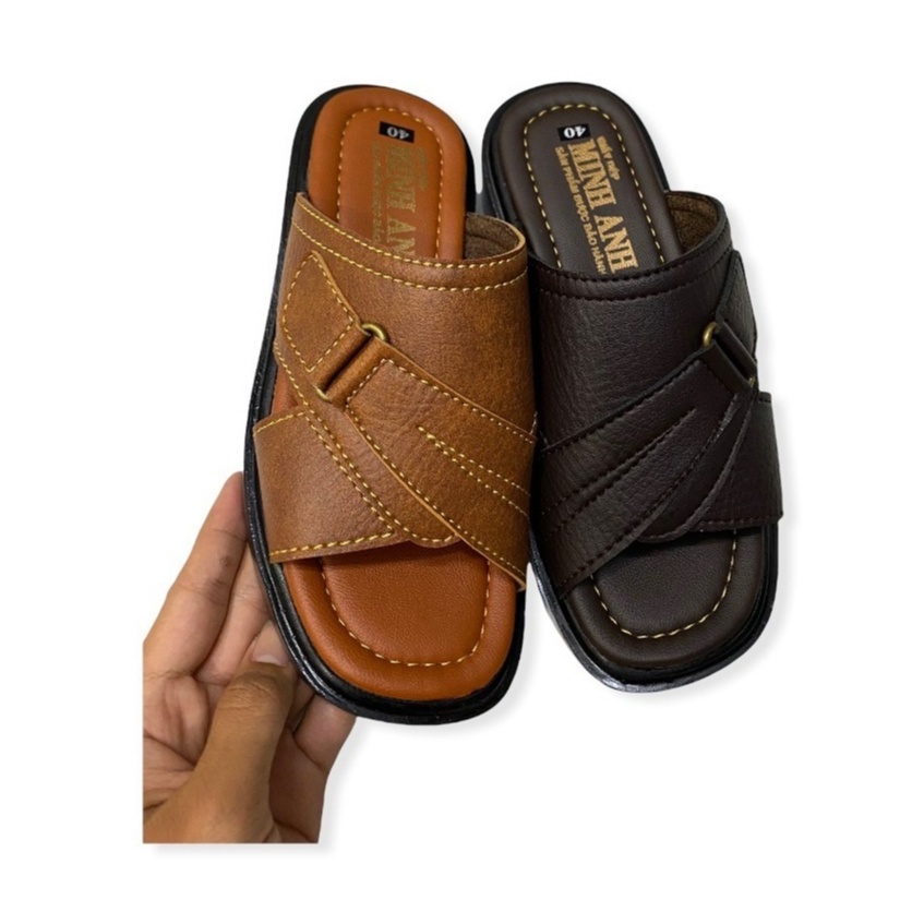 Dép nam quai ngang đế TOMI cao 3 cm màu đen/nâu/bò ms K02 ( siêu nhẹ )