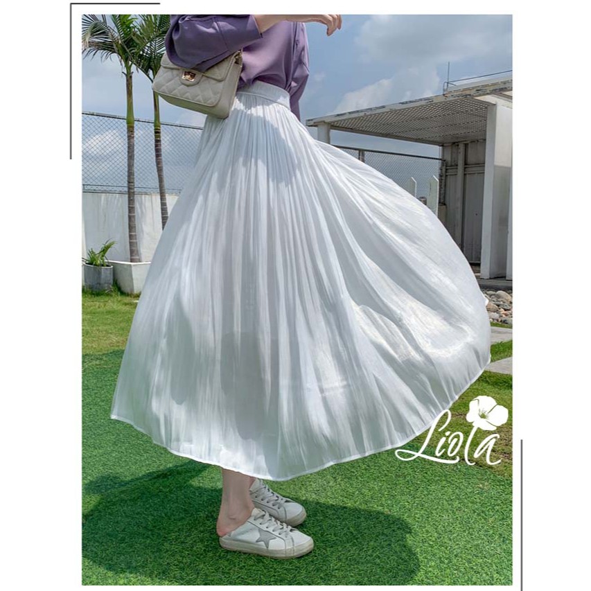 Chân váy dài midi nhúm xếp ly dáng xoè rộng chất liệu oganza ánh tơ lấp lánh trước ánh sáng Hot 2021 by Liola | BigBuy360 - bigbuy360.vn