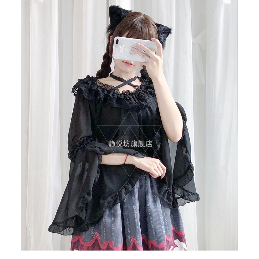 Áo Sơ Mi Voan Cổ Búp Bê Phong Cách Lolita Cho Nữ Dịp Halloween