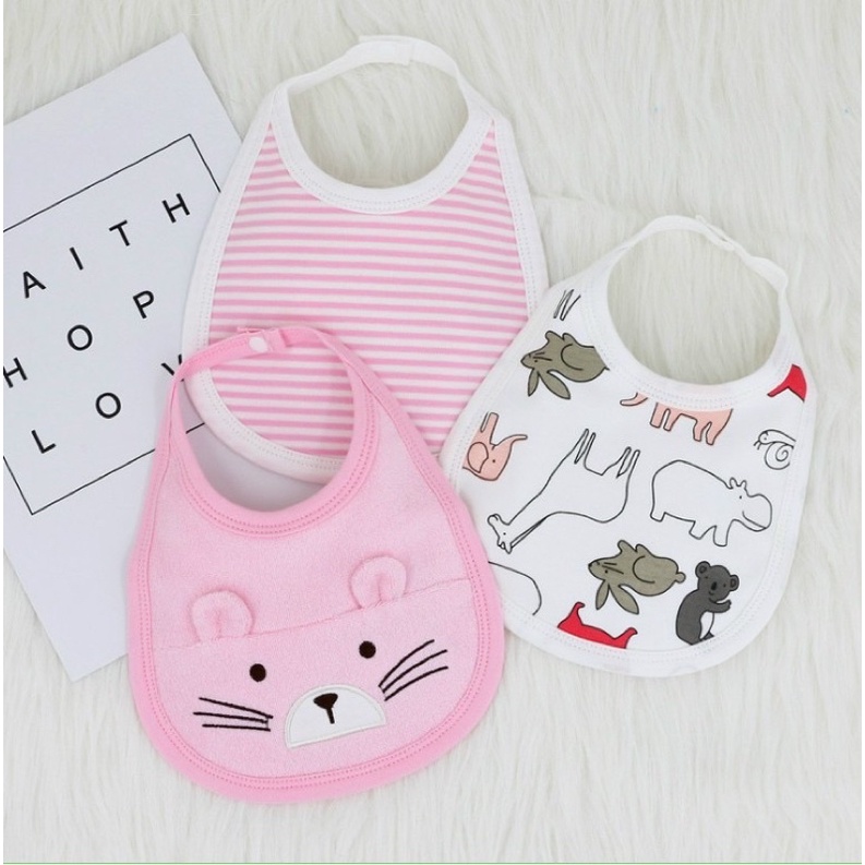 Momcare- Set 3c yếm tròn họa tiết gấu cho bé