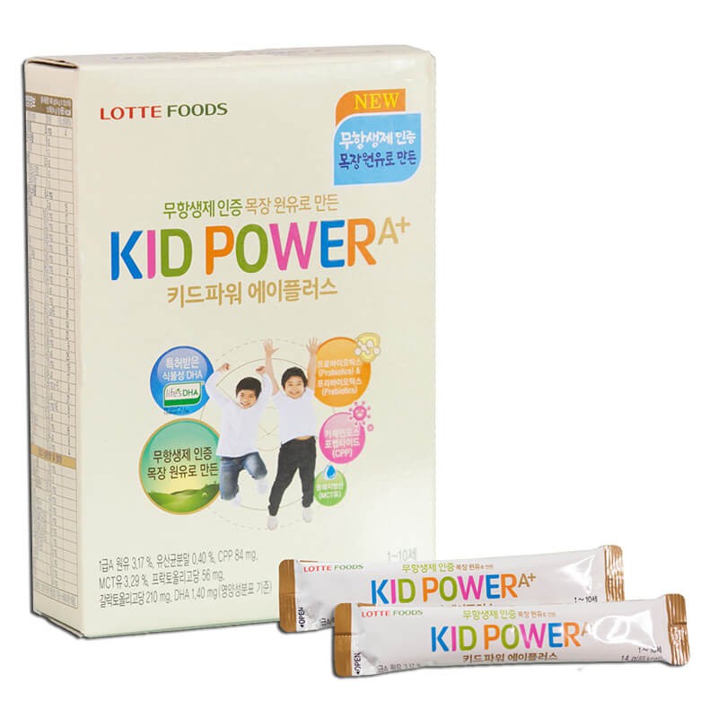 Sữa Tăng Chiều Cao Kid Power A+ Dê, Bò Hộp Giấy Dạng Thanh 10 Gói 140g Hàn Quốc Cho Bé Từ 1-10 Tuổi