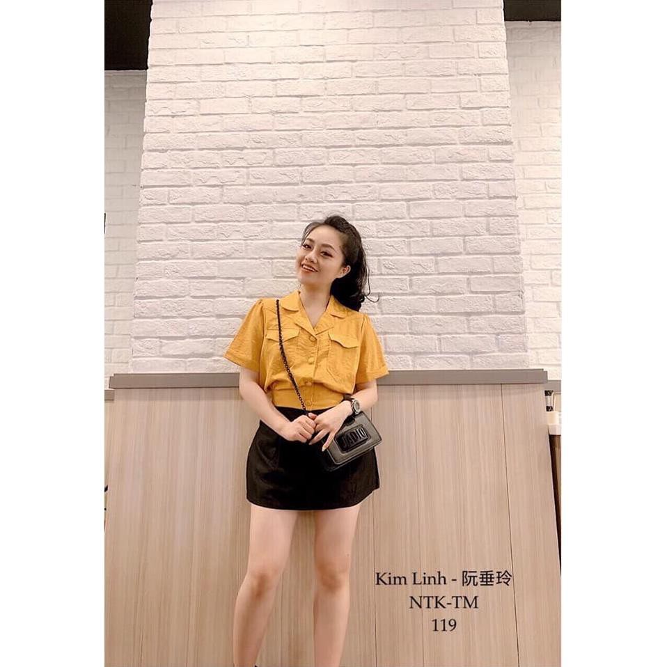 Áo cổ vest croptop - Áo sơ mi dág croptop xinhh