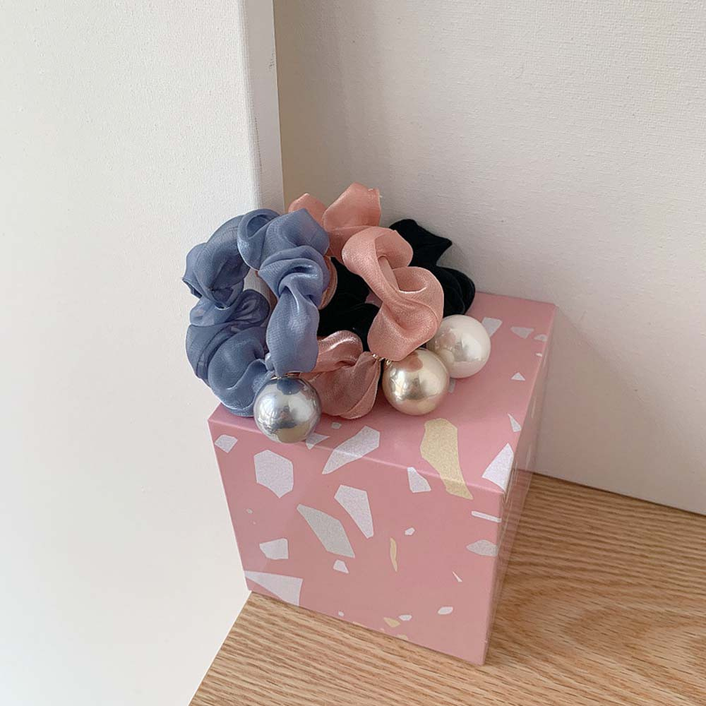 Dây Cột Tóc Vải Co Giãn Đính Ngọc Trai Nhiều Màu Sắc Phong Cách Hàn Quốc Thanh Lịch Dành Cho Nữ