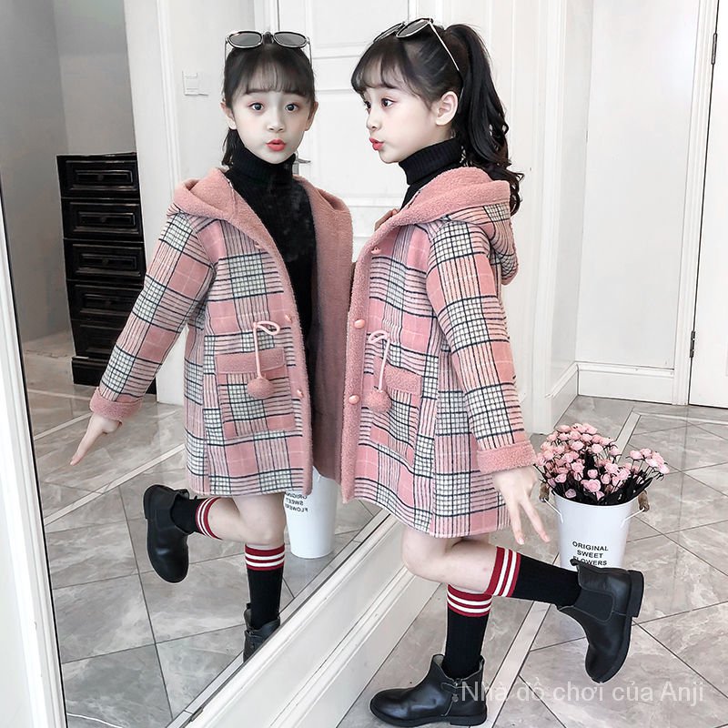 Autumn And Winter Girl Plus Velvet Kids Autumn Long Windbreaker Jacket
