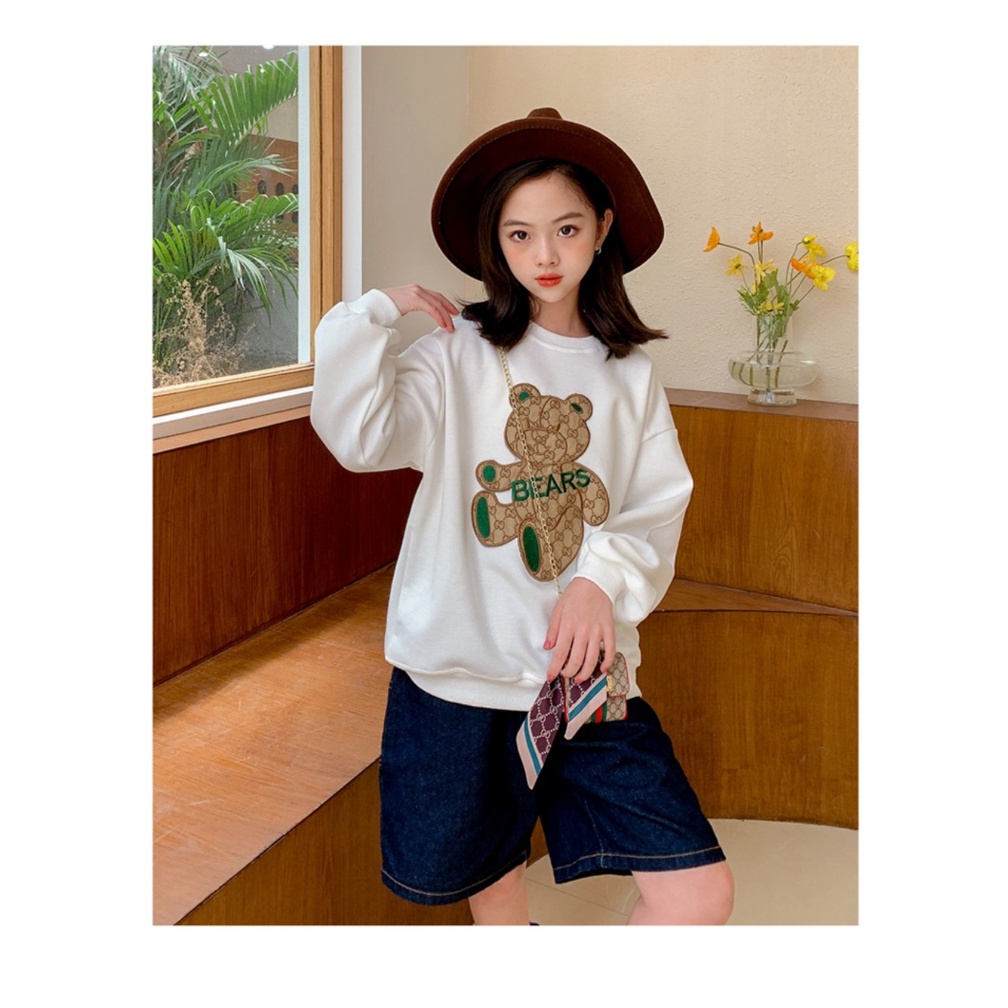 Áo nỉ bé gái, áo sweater cho bé gái 14-45kg Gấu cực kì sang chảnh, vải dày dặn, giữ ấm tốt, hàng may kĩ.GAU55