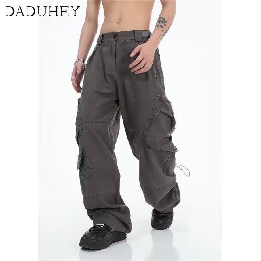 Quần túi hộp dài ống rộng thẳng thiết kế khâu phong cách xuân thu Hàn Quốc Hong Kong 2022 cho nam