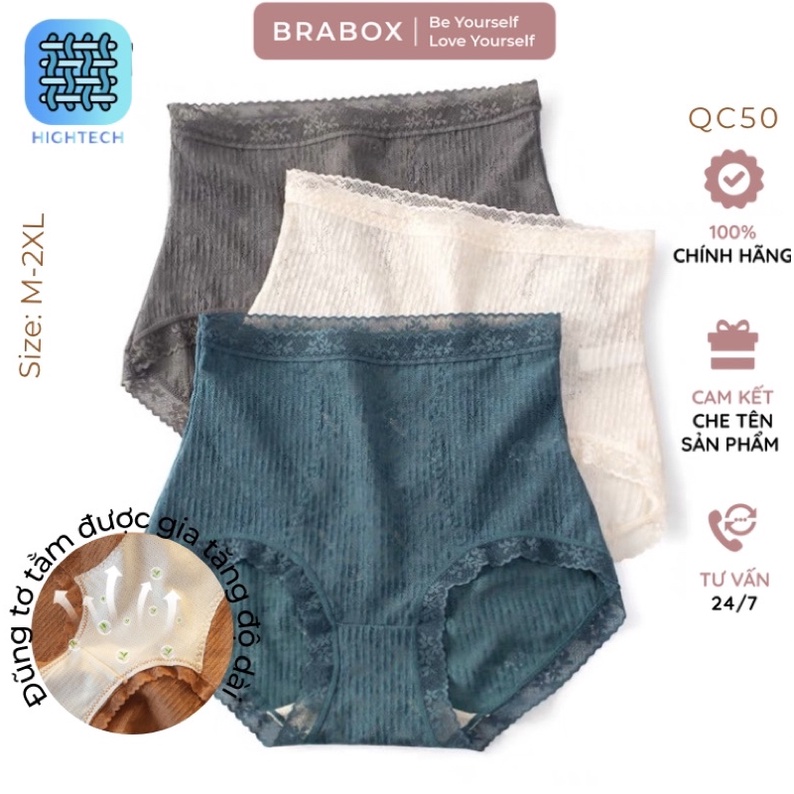 Quần lót ren nữ cạp cao kháng khuẩn  BRABOX QC50