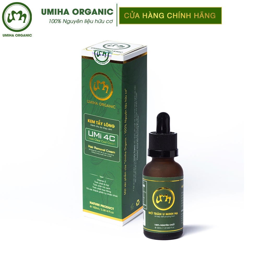 Triệt lông Ngực Bụng vĩnh viễn UMIHA ORGANIC với Mỡ trăn nguyên chất 30ml U Minh Hạ và Kem tẩy lông Umi4C 100ml