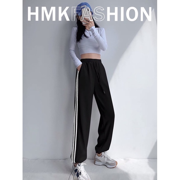 Quần Ổng Rộng_Quần Jogger Thể Thao nam nữ 3 Sọc Có Dây Rút Gấu Quần