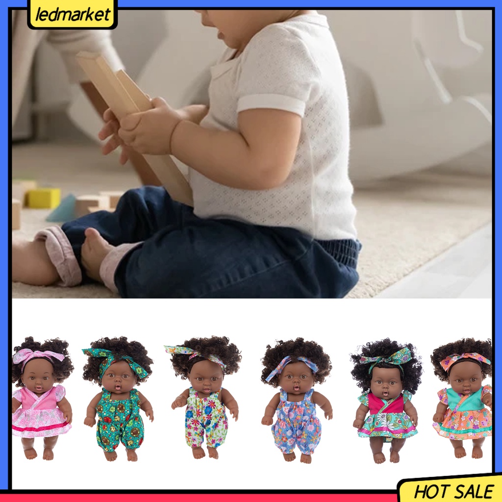 Búp Bê Cô Gái Da Đen Châu Phi Sống Động Có Thể Thu Gọn Tóc Xoăn Để Trang Trí