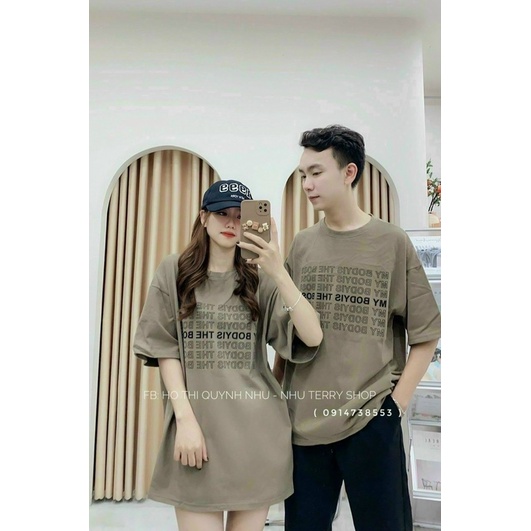 Áo phông nam nữ chữ nhỏ chất tuyết nhung