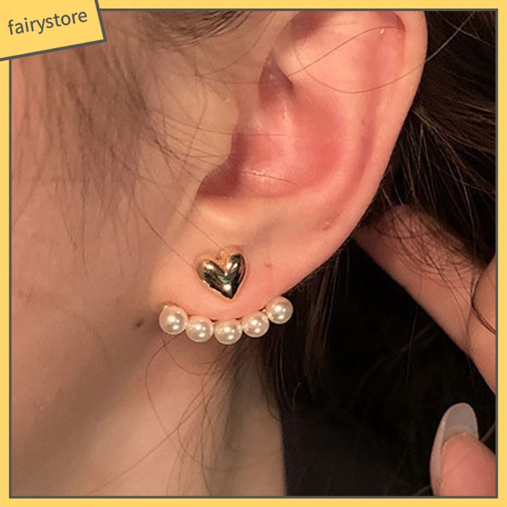 1 Đôi Bông Tai Hình Trái Tim Đính Ngọc Trai Giả Thời Trang Dành Cho Nữ