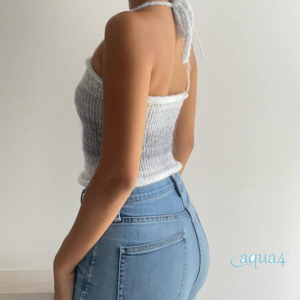 Áo Crop Top Hai Dây Dệt Kim Mini Hở Lưng Phong Cách Vintage Đáng Yêu Thời Trang Mùa Hè 2000s Cho Nữ