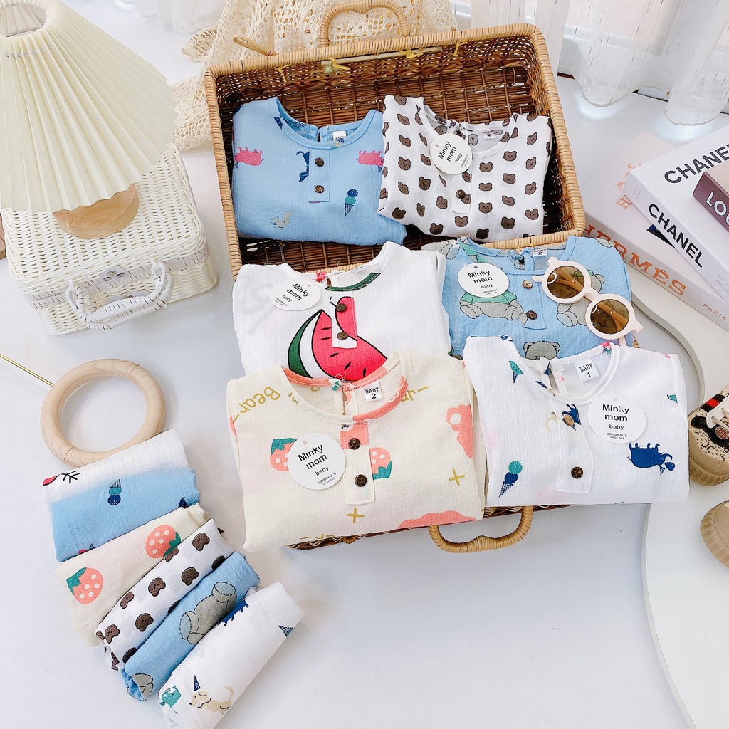 [DT65] Bộ Dài Tay 2 Cúc Khuy Cài Cổ Cho Bé Chất Vải Đũi Xô Nhẹ Nhàng Dáng Sang Chảnh Size Từ 7-16Kg VNXK Nhật-Hàn
