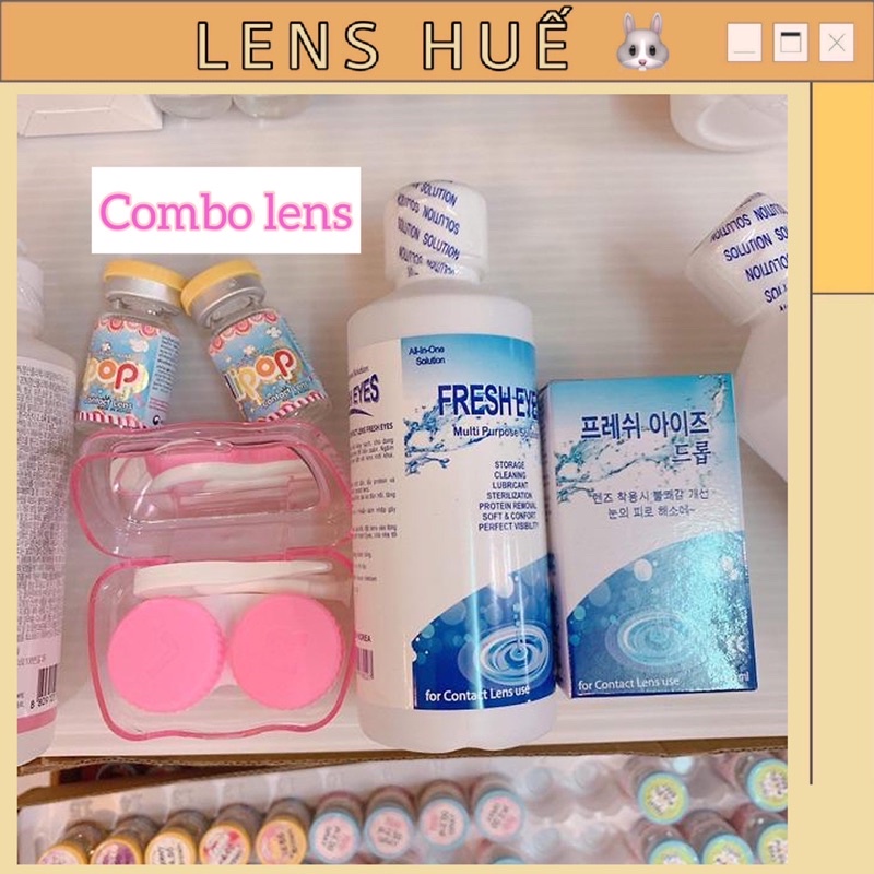 ❌ COMBO LENS 4 món ( lens + nước ngâm + nhỏ mắt + khay gương dụng cụ ) - kính áp tròng giá rẻ 🧡🧡