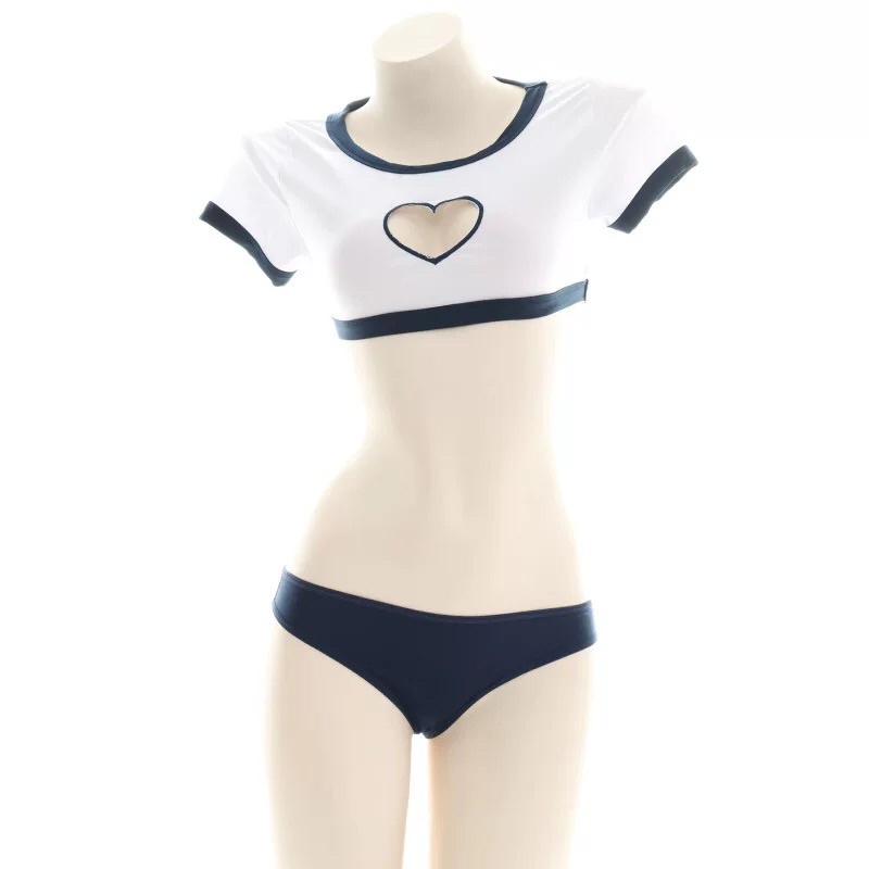 Mã : X8121 / Trang Phục Nữ Sinh Xanh Trắng- Áo Điểm Nhấn Trái Tim Gợi Cảm