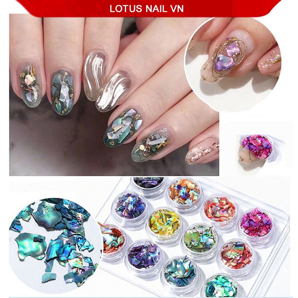 Set xà cừ nail, xà cừ vân đá mỏng trang trí móng 12 màu