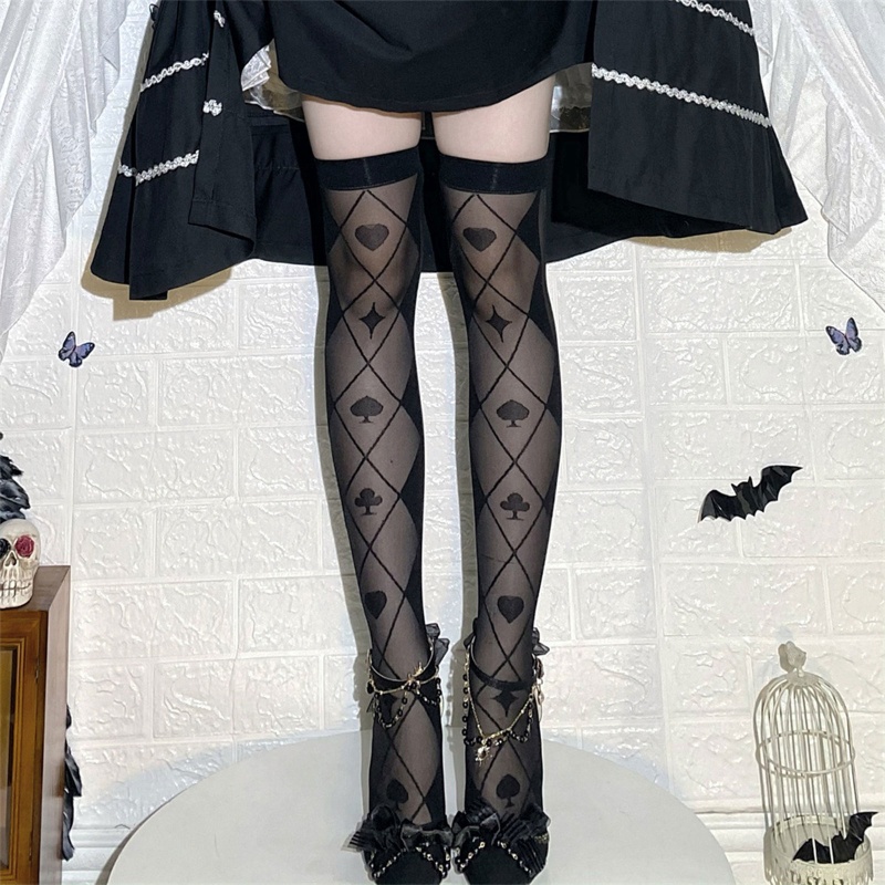 Vớ dài qua gối kẻ sọc phong cách lolita Nhật Bản gothic cho nữ