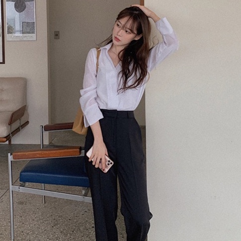 Áo sơ mi dài tay cổ bẻ hàng nút hàng nút phong cách Hàn Quốc mới 45190