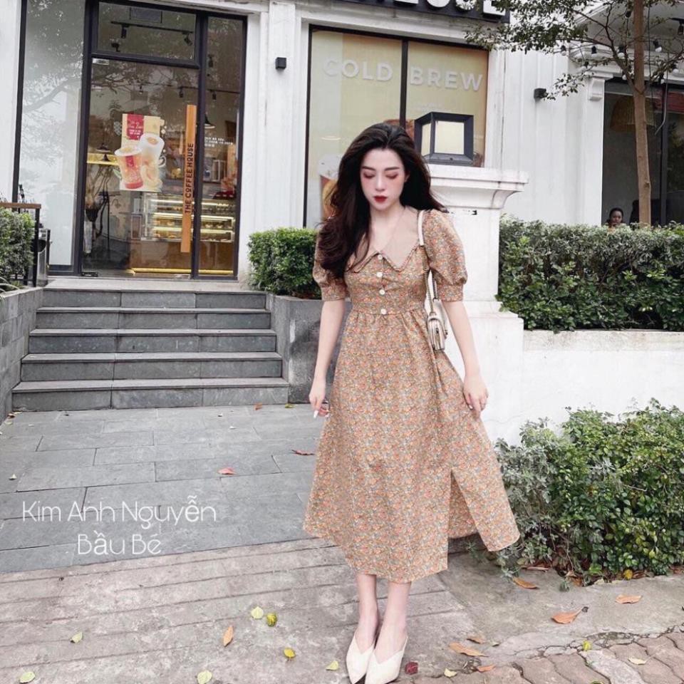 Đầm Hoa Nữ, Váy Hoa Nhí Phối Cổ Bèo Dáng Dài Chất Lụa Tơ Cao Cấp Hàng QC Loại 1 | BigBuy360 - bigbuy360.vn