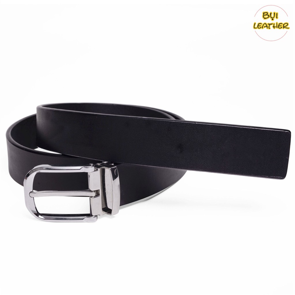 Thắt lưng nam Bụi Leather L112 da bò nguyên tấm-màu đen khóa cài