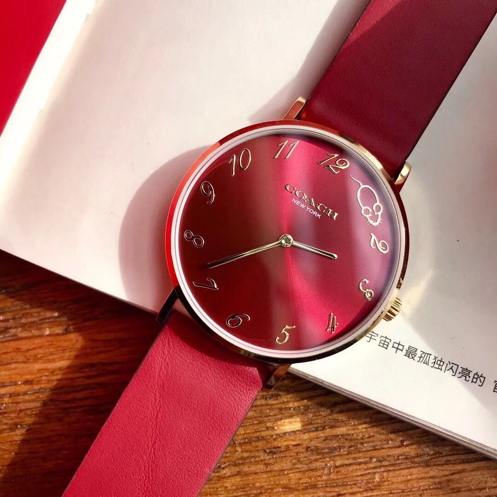 Đồng Hồ Nữ Coach Chuột Dây Da Đỏ 36mm