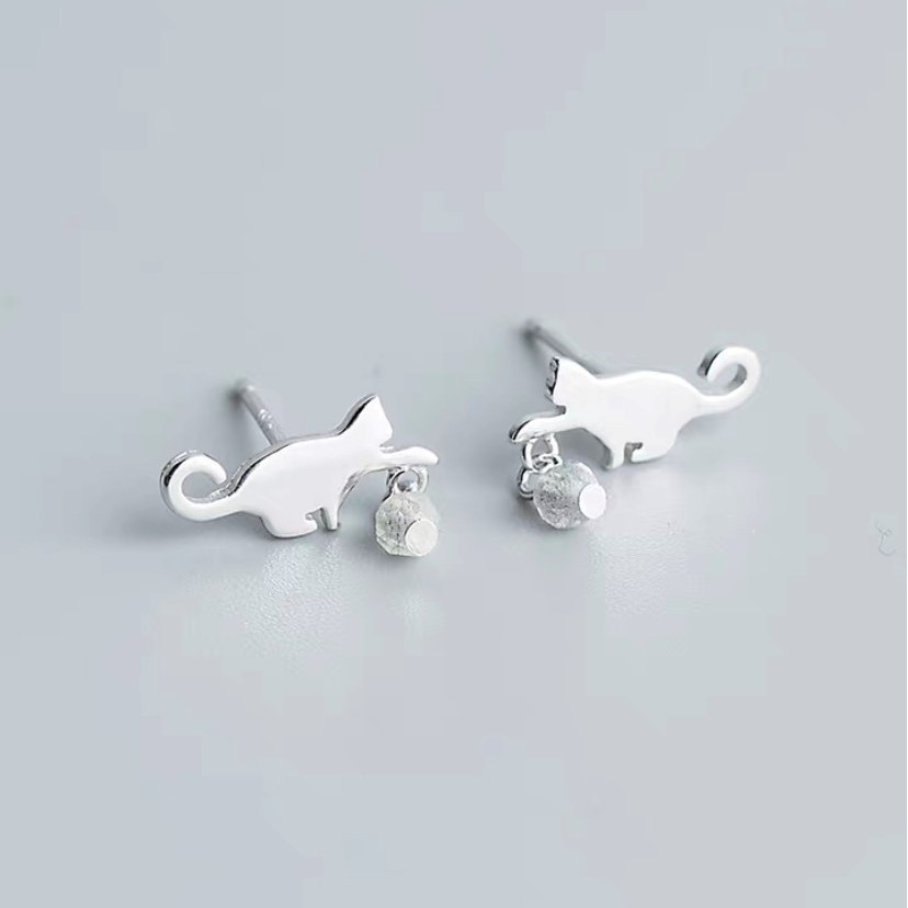 Bông Tai Nữ Bạc Ý S925 Cao Cấp Hình Con Mèo B2440 - Bảo Ngọc Jewelry