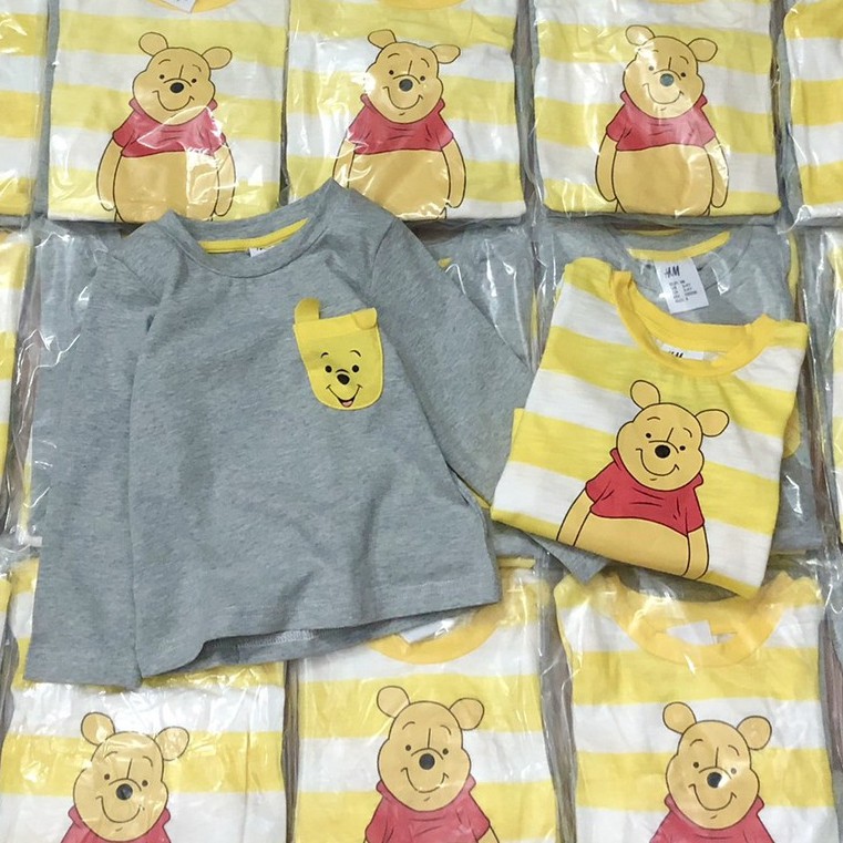 [Rẻ Vô Địch] Áo thun dài tay bé trai - Set 2 áo dài tay gấu POOH Hm chất cotton cho bé trai size 1-6 tuổi