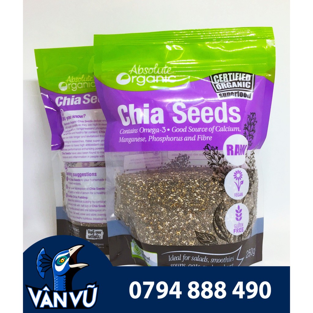 Hạt Chia Tím Úc Chia Seeds Absolute Organic 250g Chính Hãng