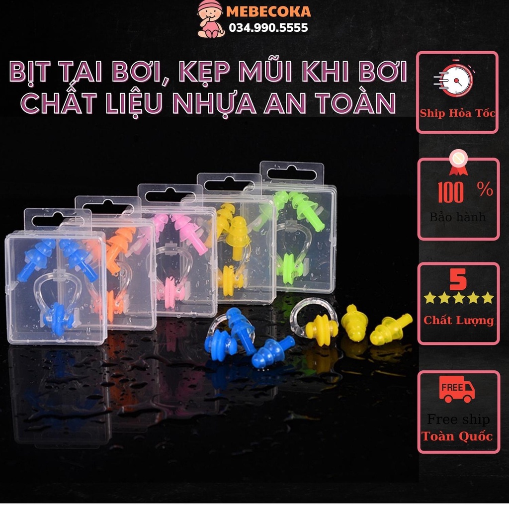 Bịt tai kẹp mũi ngăn nước khi bơi lội, sử dụng cùng kính bơi mũ bơi nón bơi