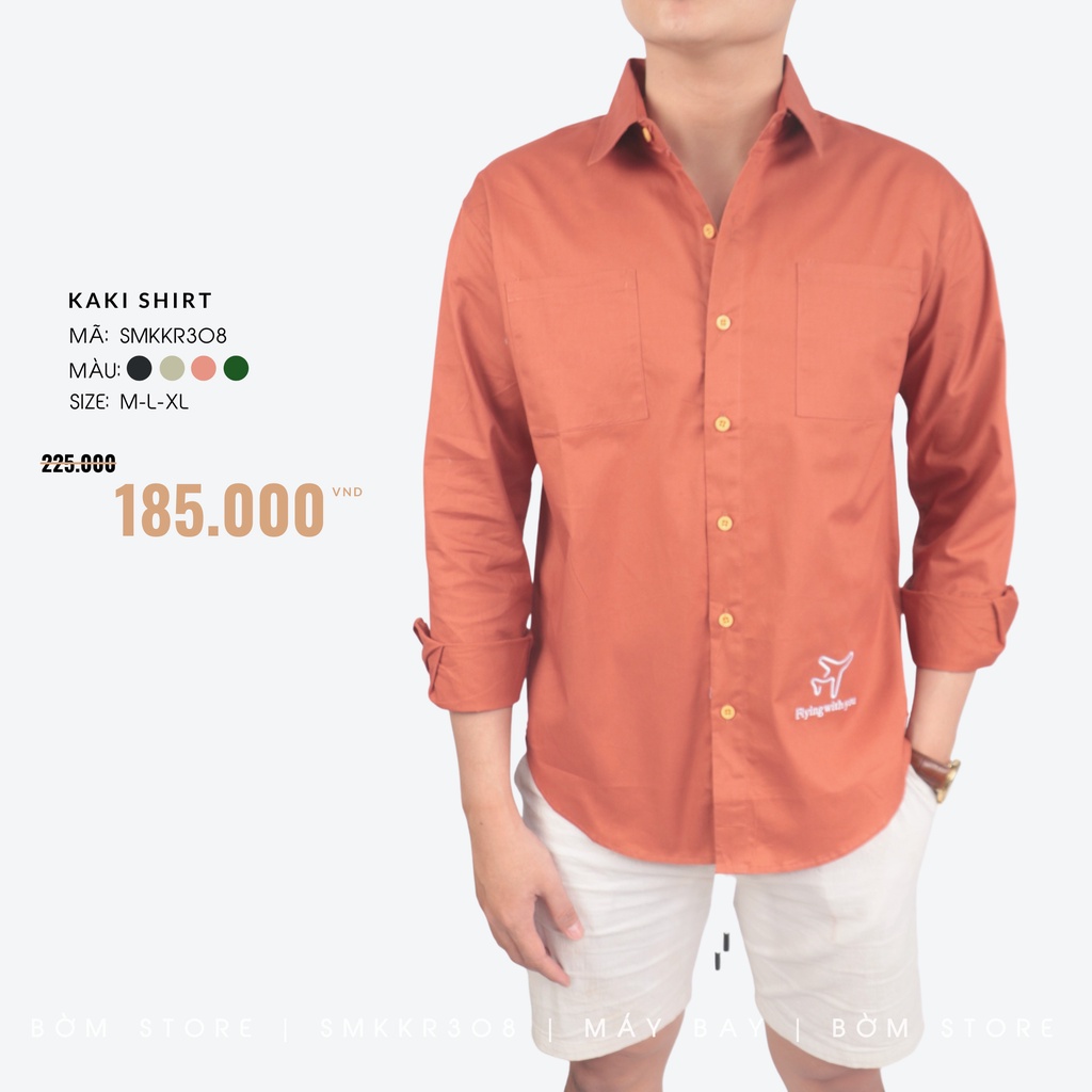 Áo Sơ Mi Nam Chất Kaki Thêu Máy Bay BEACON DENIM Form Thường Phong Cách Hàn Quốc