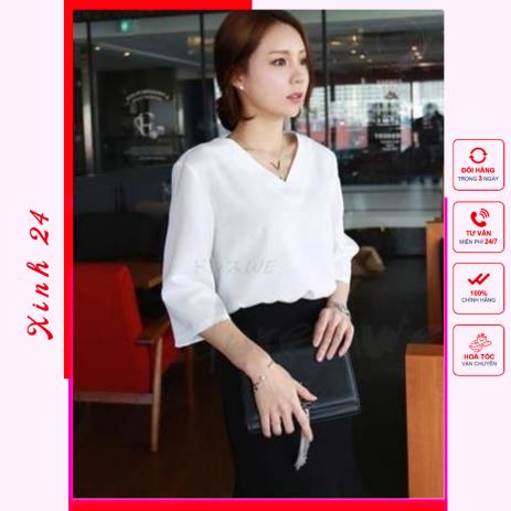 Áo cổ tim, áo sơ mi công sở cổ tim tay lỡ phong cách Hàn Quốc | BigBuy360 - bigbuy360.vn