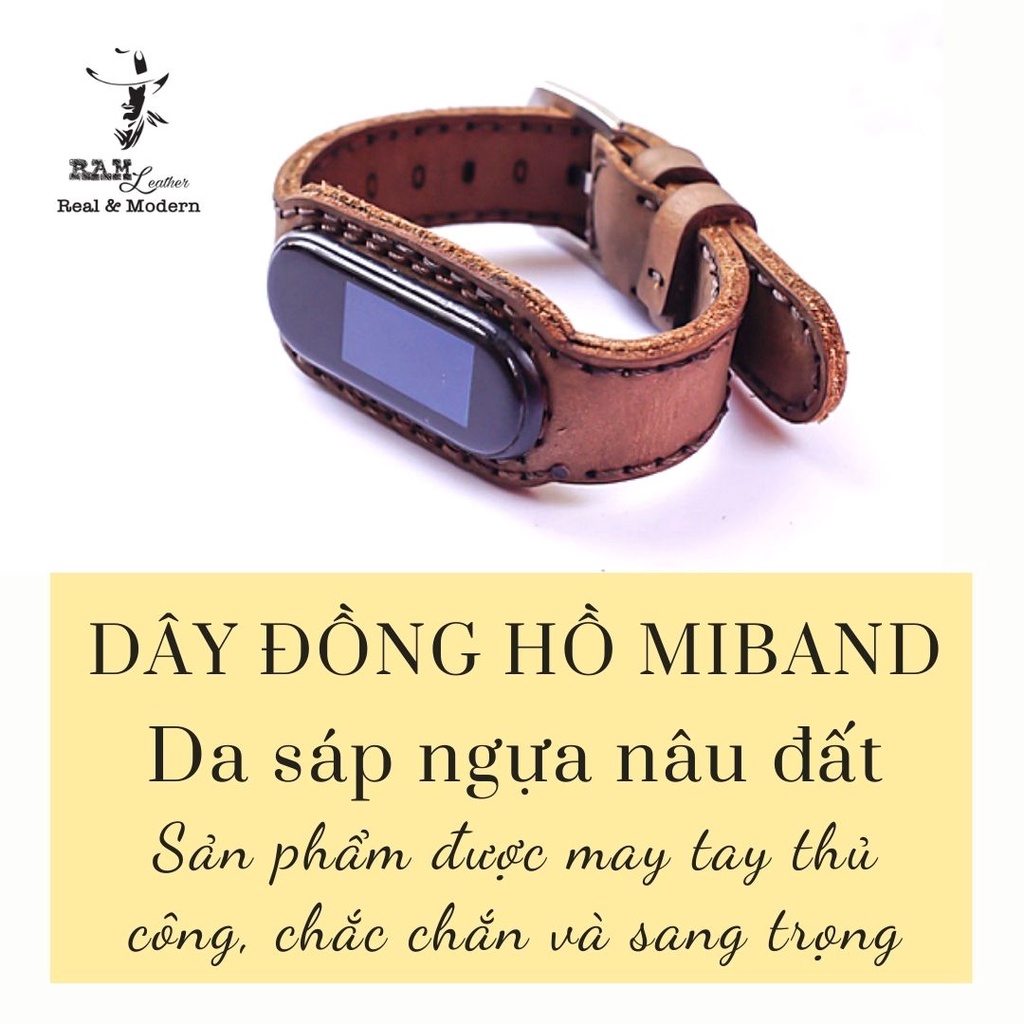 Dây miband da bò thật nâu đất cao cấp cho miband 3 , miband 4 , miband 5, miband 6 - RAM Leather