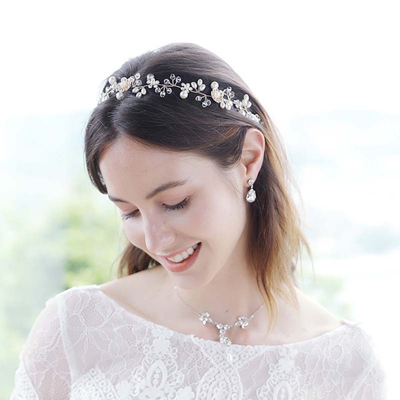 HANDMADE Vòng Hoa Đội Đầu Đính Ngọc Trai Cho Cô Dâu