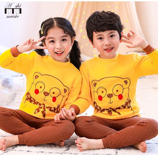 Set 2 Món Áo Sơ Mi Tay Dài + Quần Dài Giữ Ấm Cho Bé