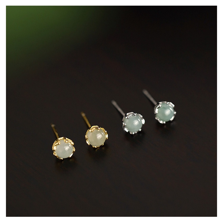 Khuyên Tai Đính Ngọc Bích Nhân Tạo Thiết Kế Đơn Giản Sang Trọng Thời Trang Cho Nữ