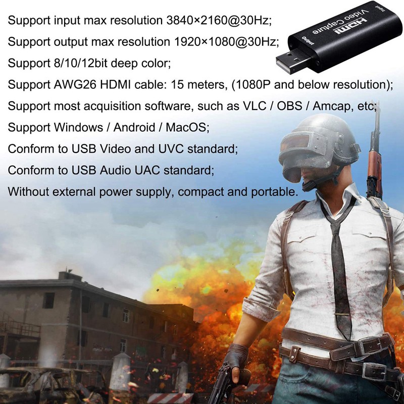 4K Video Capture Card with Cable HDMI to USB USB2.0 Audio Video Recording for Streaming PS4 XBOX Phone Game DVD Camera