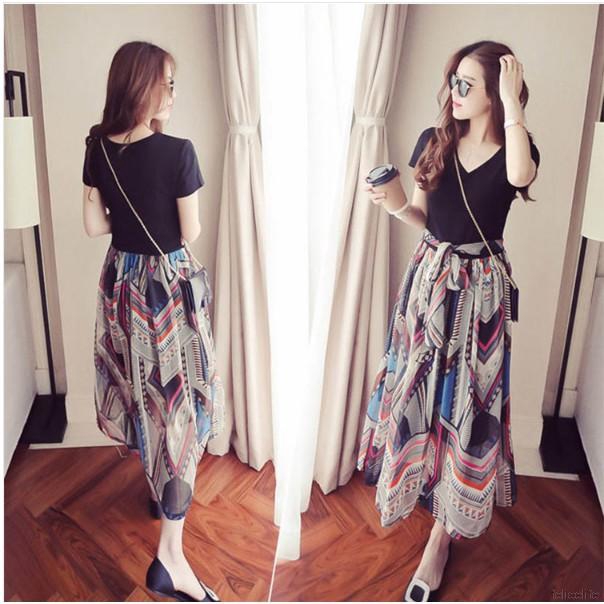 Đầm Maxi thiết kế phối hoạ tiết hình học cho nữ