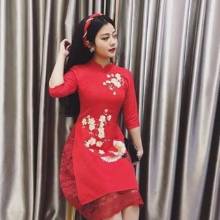 Combo áo dài, chân váy da, quần tất