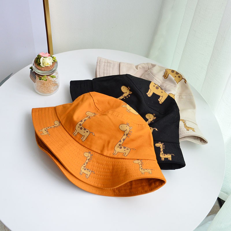 Bé trai và bé gái mới biết đi phim hoạt hình động vật in mũ khăn xô mũ bảo vệ chống nắng hai mặt