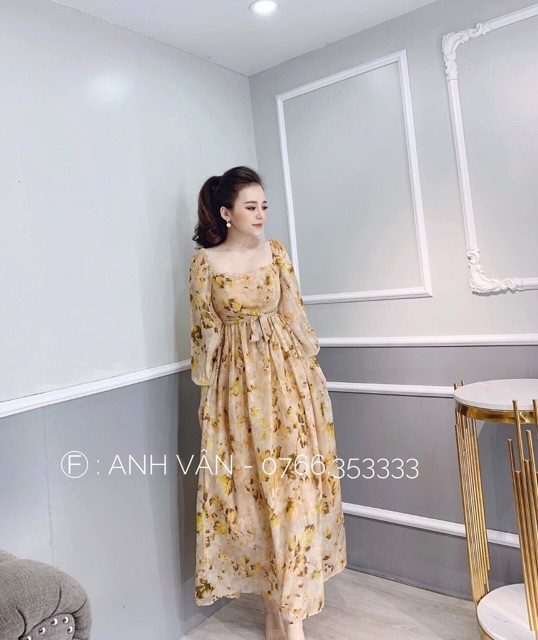 Gv- đầm maxi lụa hoa có lót