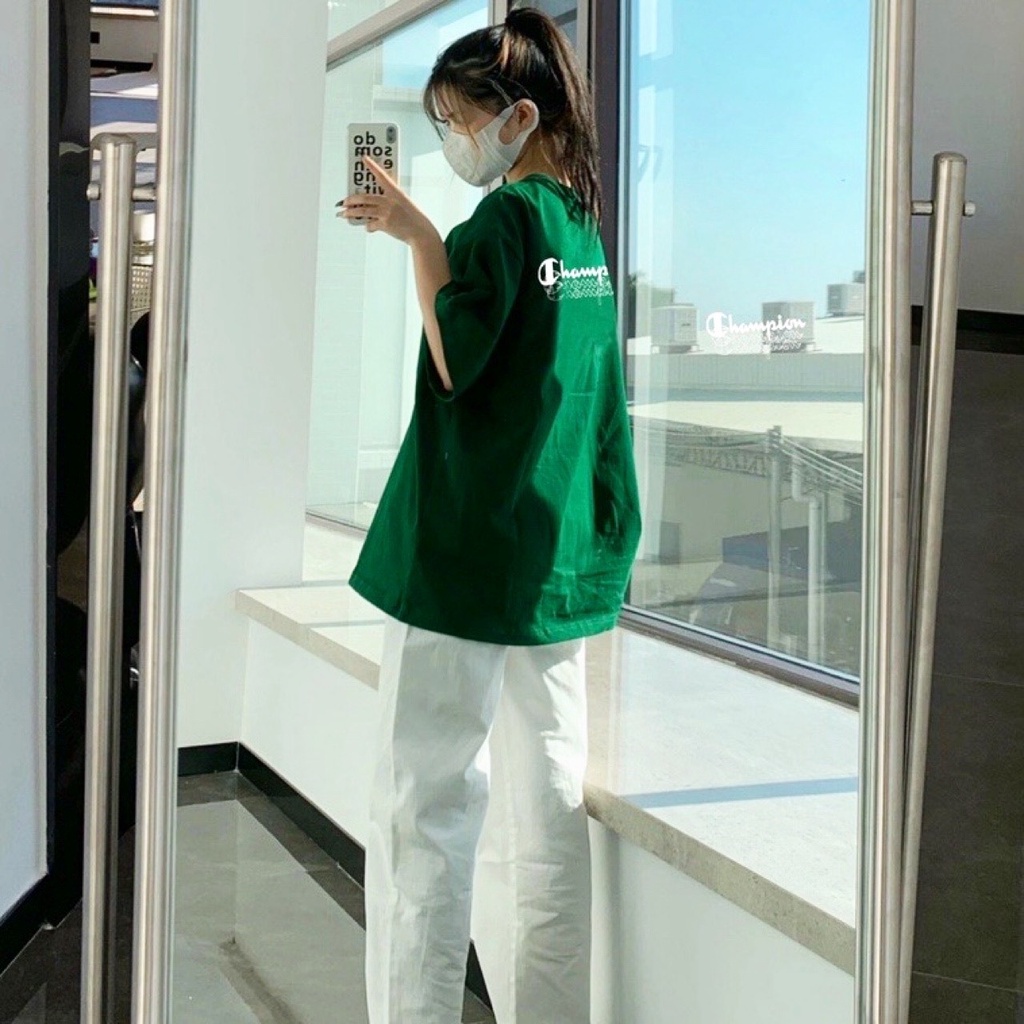 Áo thun CHAMPION ,Unisex nam nữ form rộng Oversize chất Cotton logo thêu mặt trước